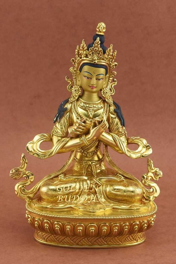 Fully Gold Gilded 9" Vajradhara Buddha Statue, Dorje Chang, Beautiful Hand Carved Details - Gallery