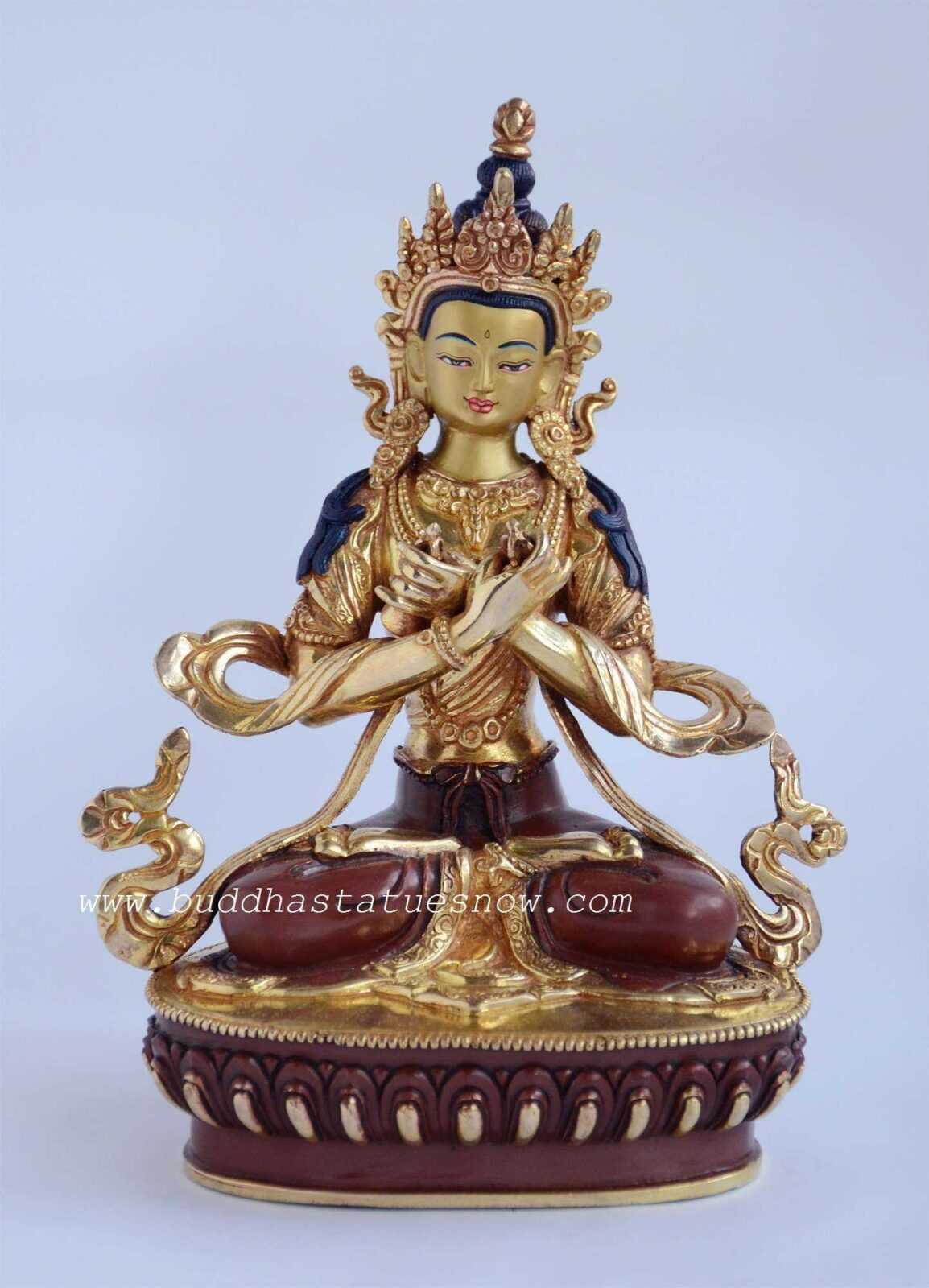 Partly Gold Gilded 9" Vajradhara Buddha Statues - Front