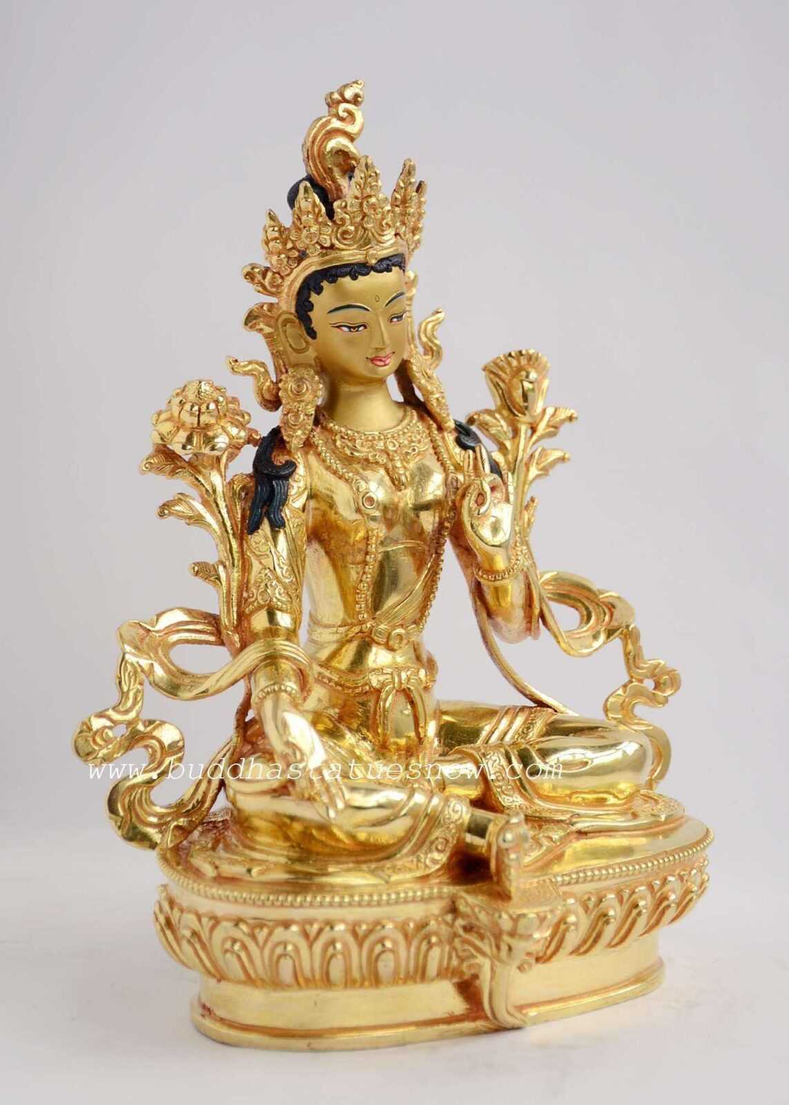 Fully Gold Gilded 8.75" Green Tara Bodhisattva Statue - Right
