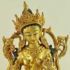 Fully Gold Gilded 15" Green Tara Statue, Double Lotus Pedestal - Face Details