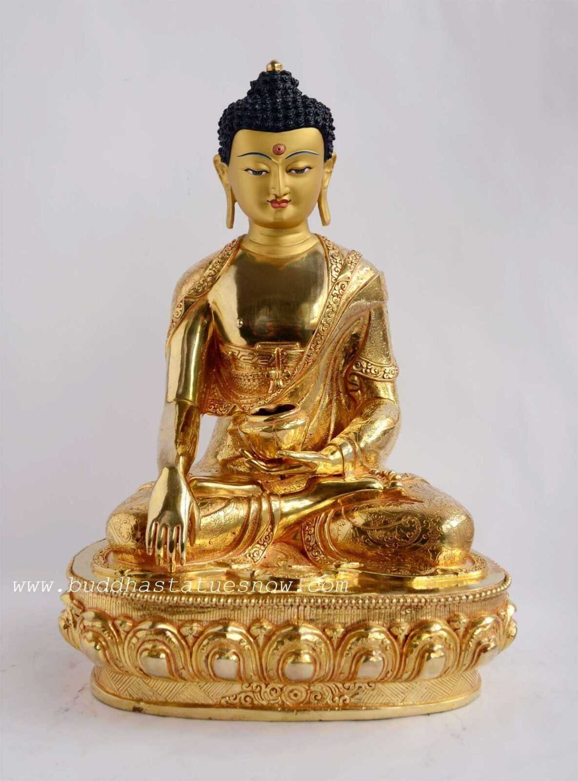 Fully Gold Gilded 15" Shakyamuni Statue - Front