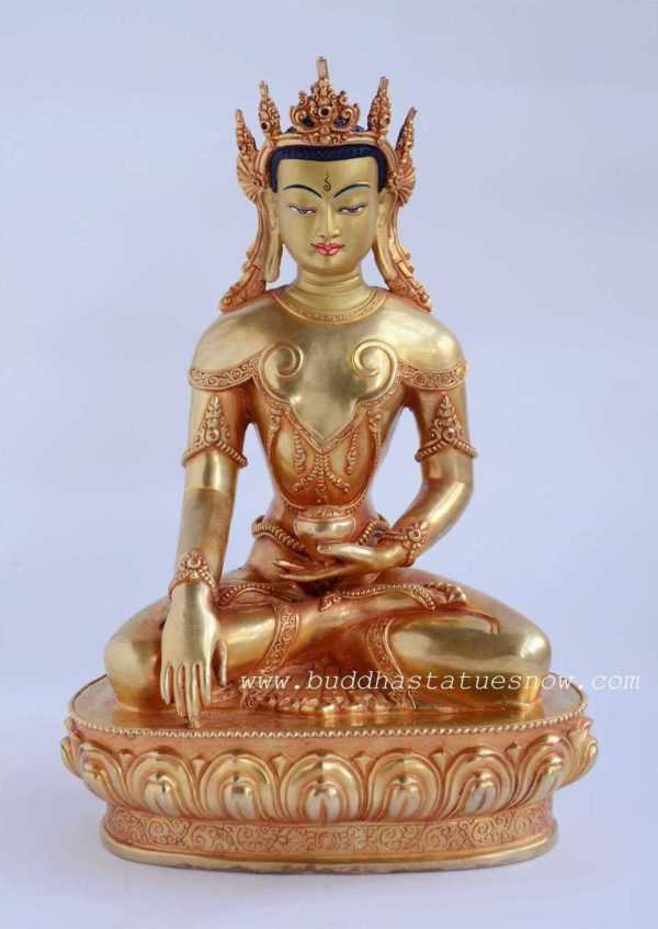 Fully Gold Gilded 10.5" Crowned Shakyamuni Buddha Statues - Front