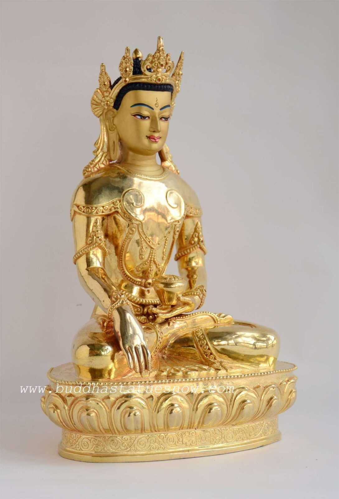 Fully Gold Gilded 10" Crowned Shakyamuni Buddha Statue - Right