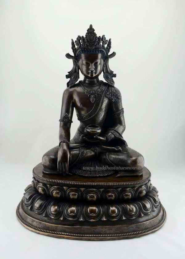 Oxidized Copper 19" Crowned Shakyamuni Buddha Statue - Front