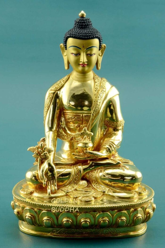Fully Gold Gilded 8.25" Sangye Menla Statue, Brilliant 24K Gold Finish - Gallery