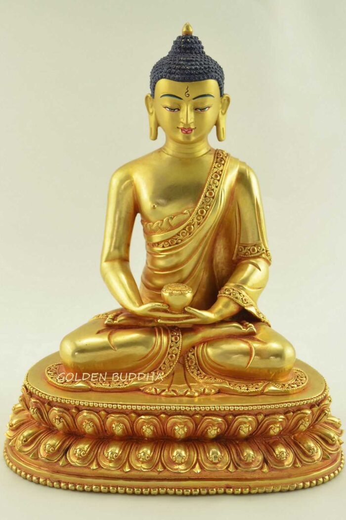 Fully Gold Gilded 8.75" Amitabha Buddha Statue Handmade - Gallery