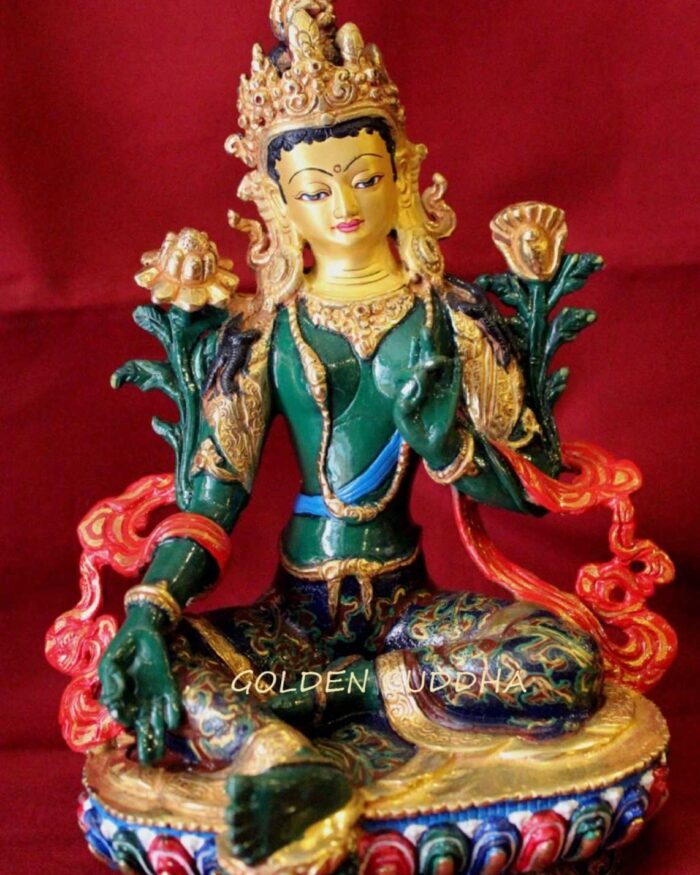 Multicolored Copper 8" Green Tara Statue - Gallery