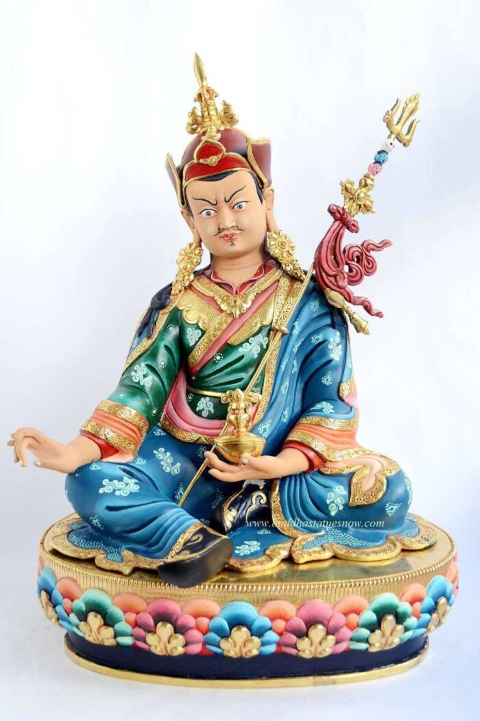 Multicolored 19.25" Guru Rinpoche Statue (24k Gold Gilded) - Front