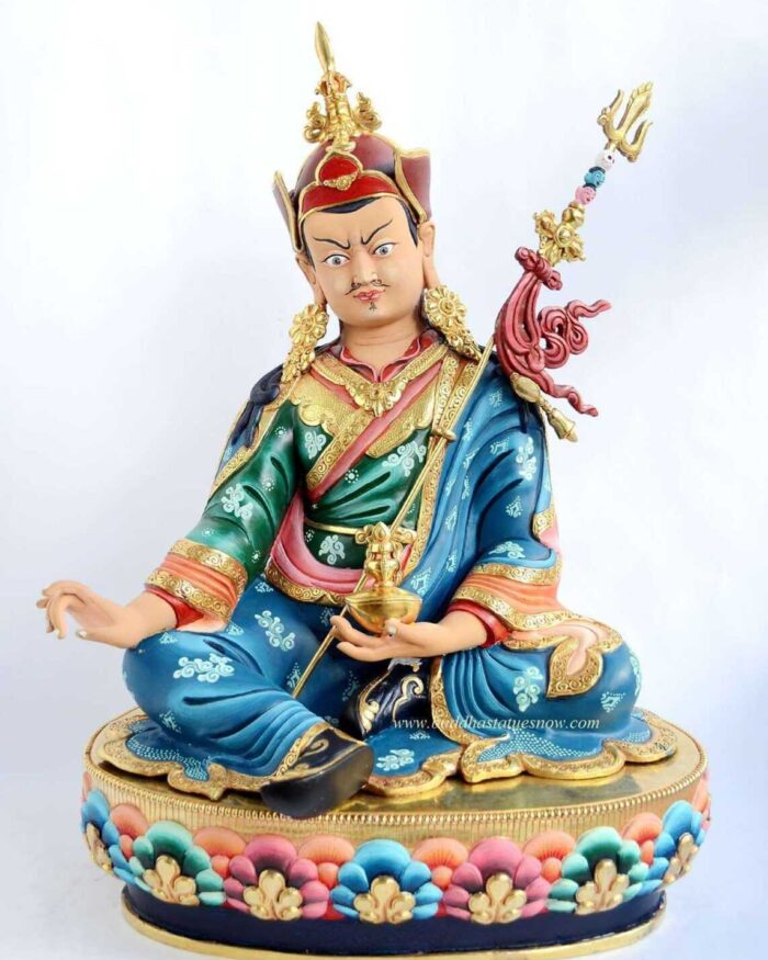 Multicolored 19.25" Guru Rinpoche Statue (24k Gold Gilded) - Front