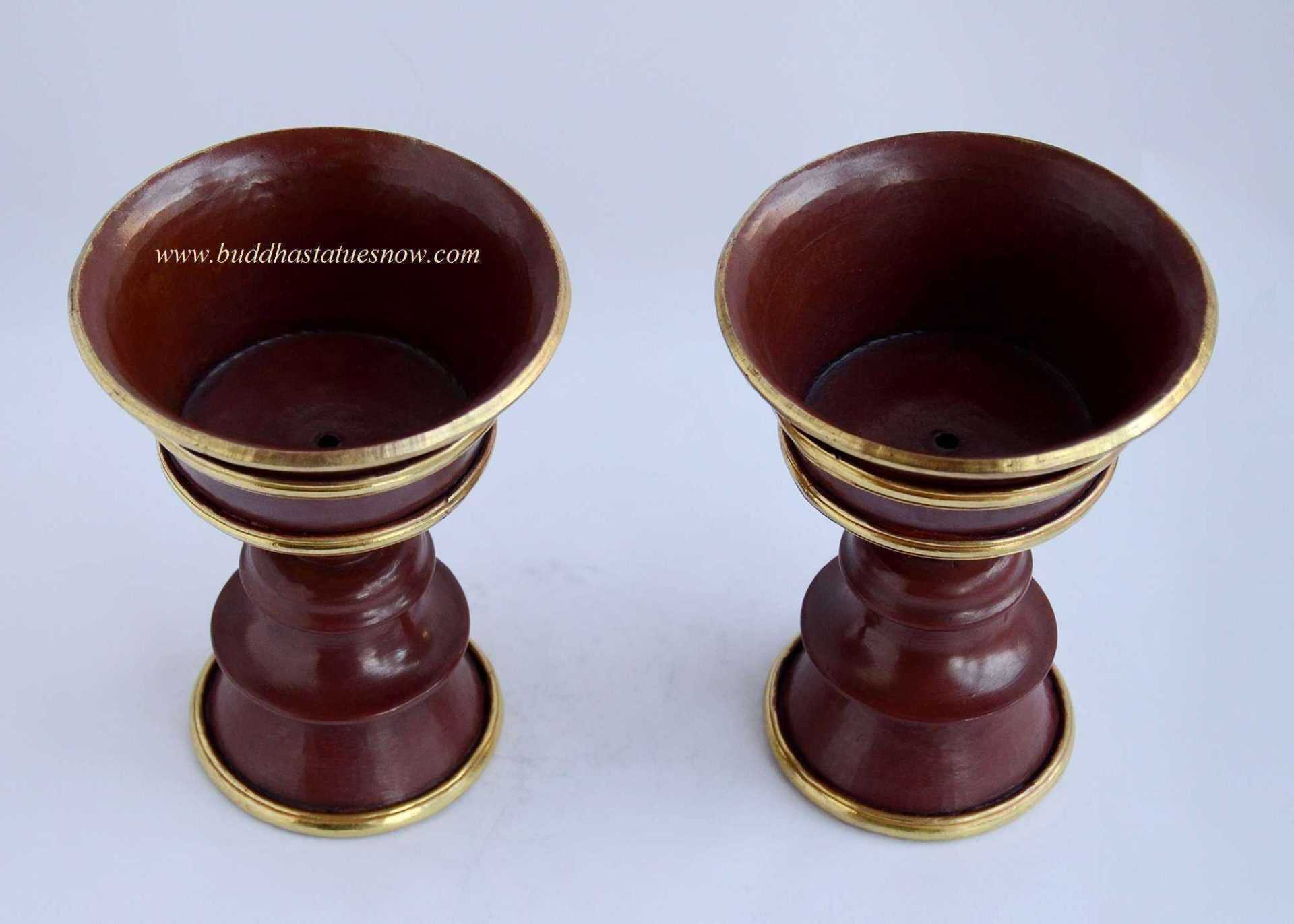 5.25" Tibetan Butter Lamps Set (Oxidized Copper, Gold Gilded)