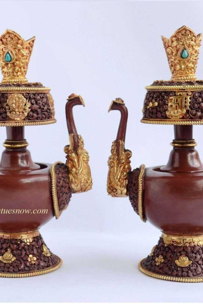 9" Tibetan Bhumpa Set (Oxidized Copper, Gold Plated) - Side