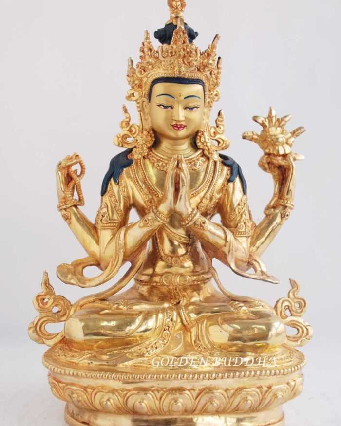 Fully Gold Gilded 12.75" Beautiful Padmapani Sculpture, Fire Gilded, Handmade - Gallery