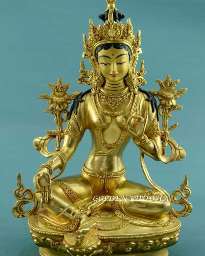 Fully Gold Gilded 13" Khadiravani Sculpture, Handmade, Fire Gilded 24K Gold - Gallery
