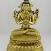 Fully Gold Gilded 15.5" Masterpiece Chenrezig Statue, Double Lotus Pedestal - Gallery