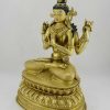 Fully Gold Gilded 15.5" Masterpiece Chenrezig Statue, Double Lotus Pedestal - Left