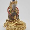 Gold Gilded 8.75" Tibetan Aparmita Statue, Crystal Body, Semi-Precious Stones, 24K Gold Finish - Right