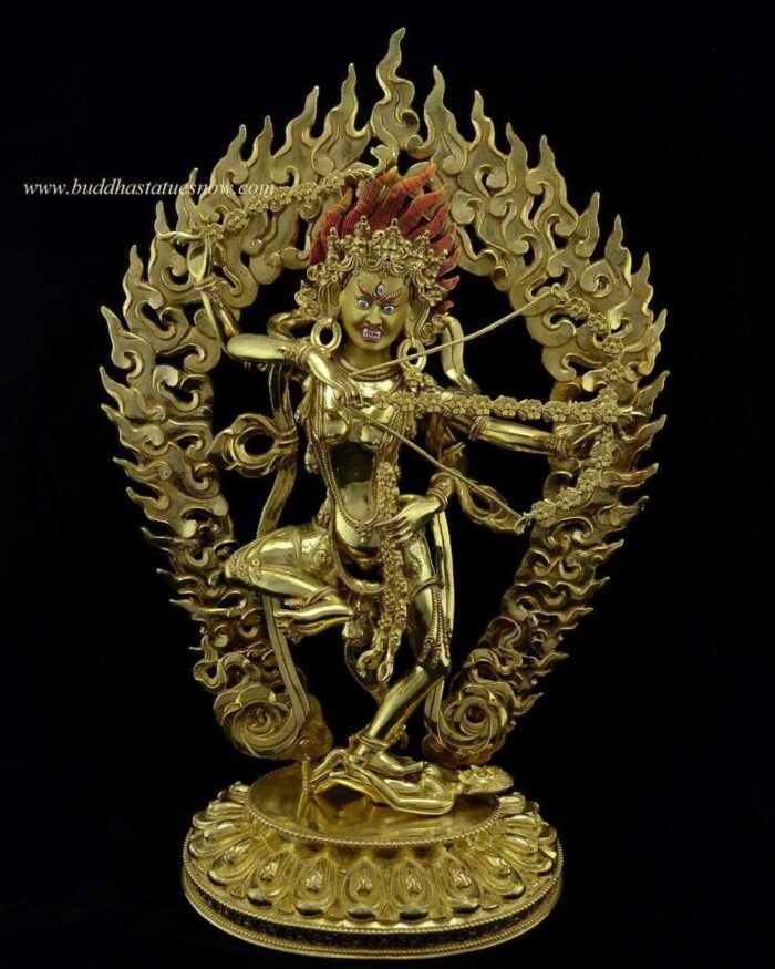 Gold Gilded 15.75" Dancing Kurukulla Statue (Red Tara) - Front
