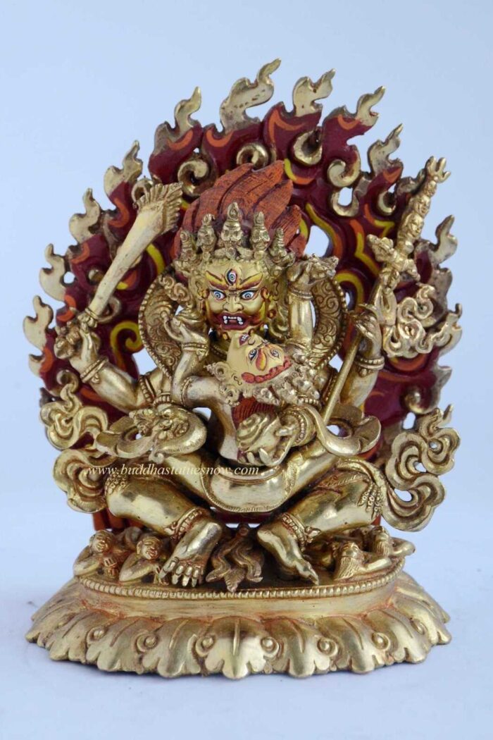 Gold Gilded 7" Chuchepa Mahakala Statue (w/Consort) - Front