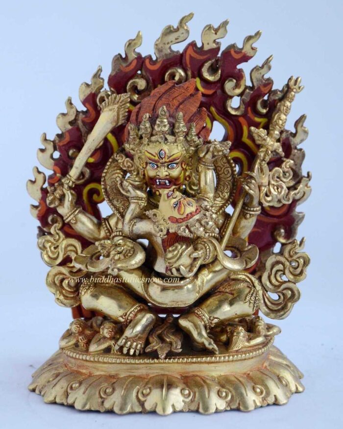 Gold Gilded 7" Chuchepa Mahakala Statue (w/Consort) - Front