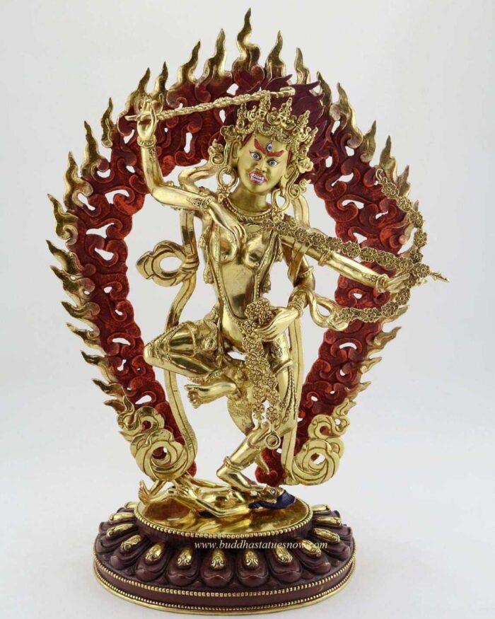 Gold Gilded 15" Dancing Red Tara Statue (Kurukulla) - Front