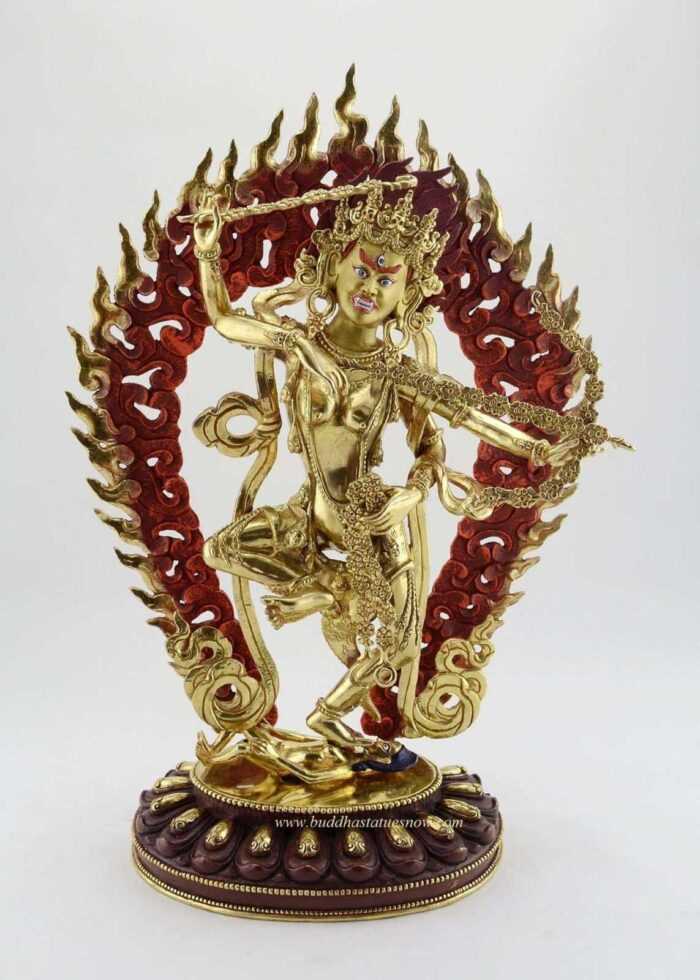 Gold Gilded 15" Dancing Red Tara Statue (Kurukulla) - Front