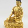 Fully Gold Gilded 9" Shakyamuni Statue, Handmade, Embedded Turquoise & Coral Stones - Left