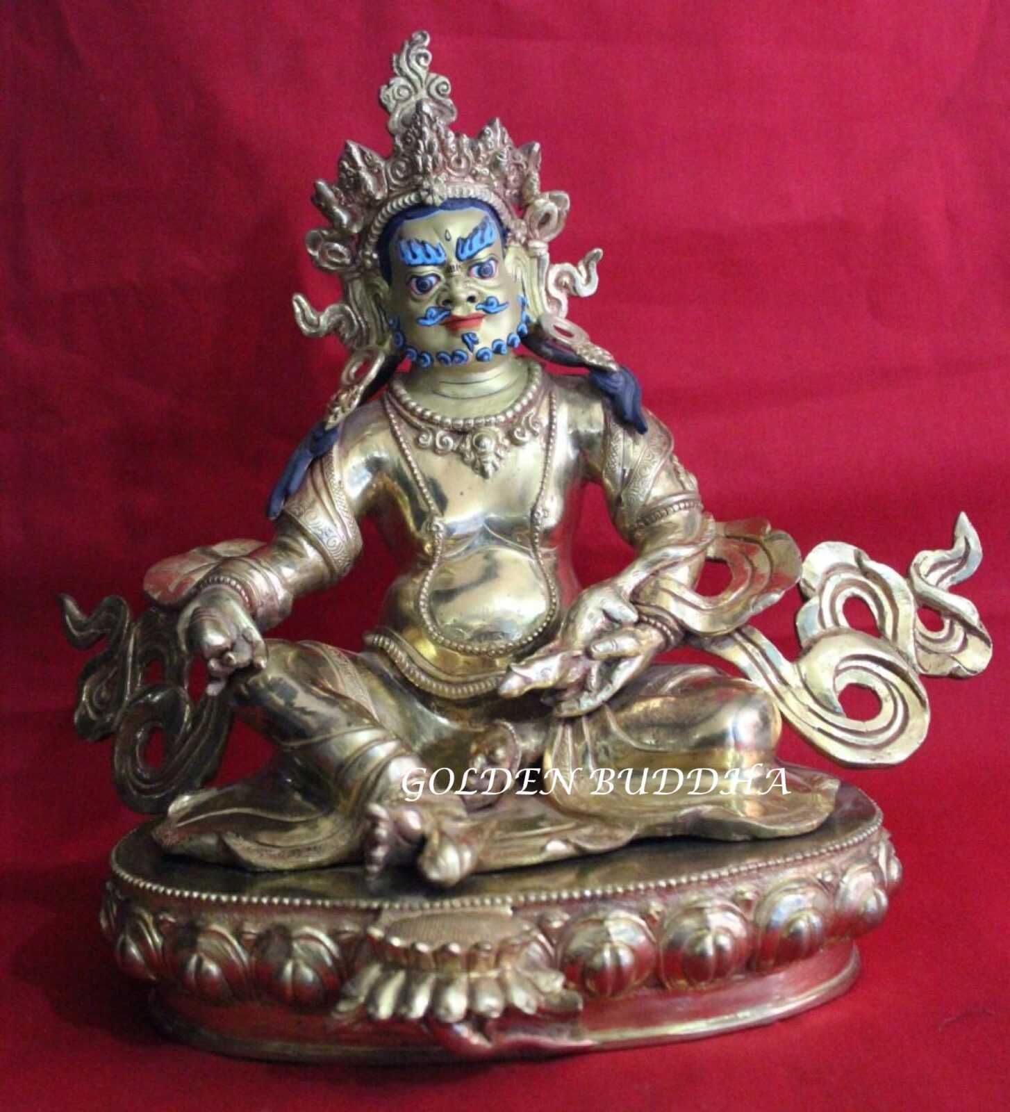 Fully Gold Gilded 12" Lord Kubera Statue, Handmade "God of Wealth", Fire Gilded 24k Gold - Front