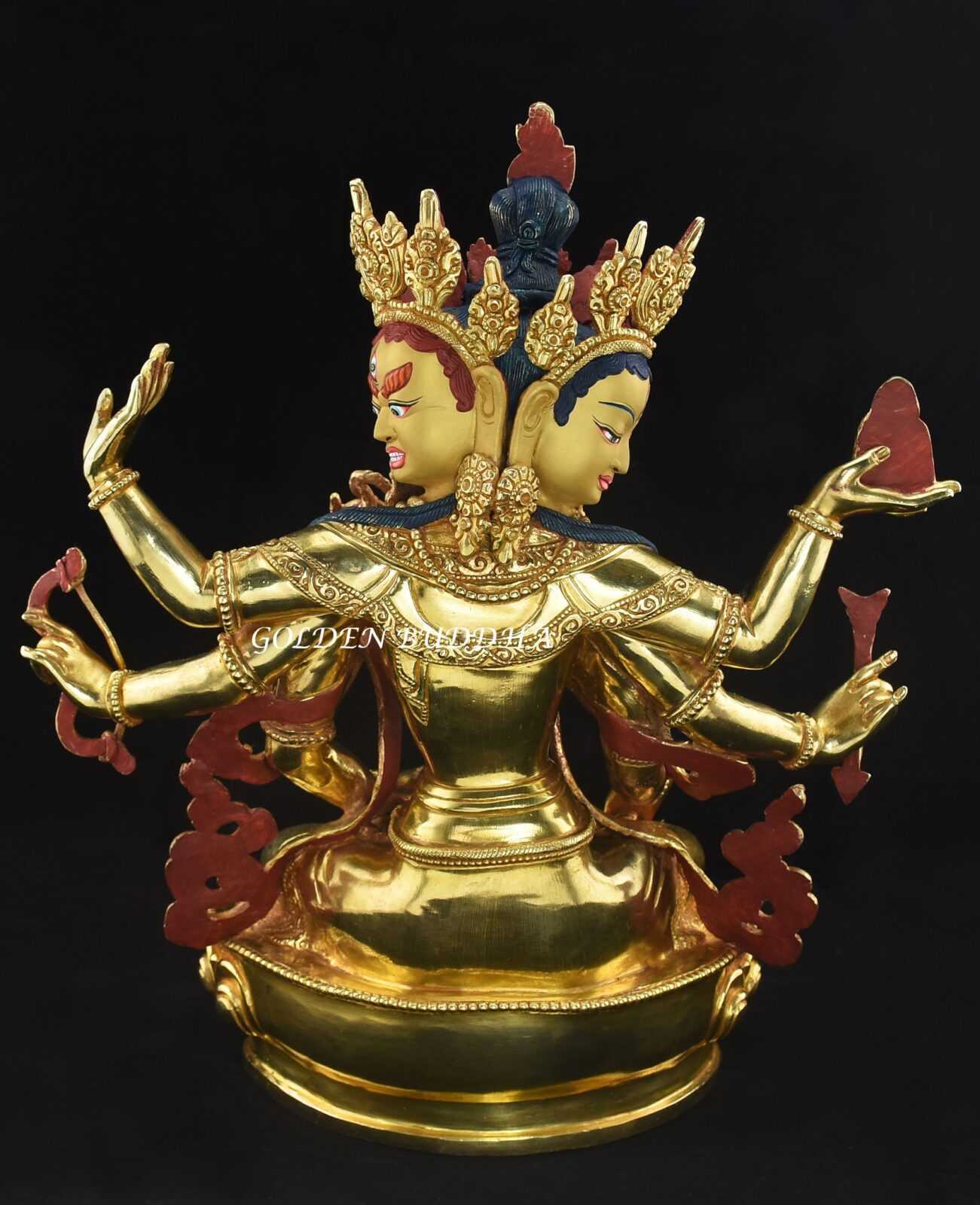 Fully Gold Gilded 13.5" Namgyalma Sculpture, Handmade, Gold Painted Face - Back