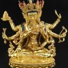 Fully Gold Gilded 13.5" Namgyalma Sculpture, Handmade, Gold Painted Face - Gallery