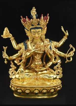 Fully Gold Gilded 13.5" Namgyalma Sculpture, Handmade, Gold Painted Face - Gallery