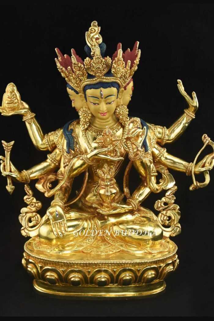 Fully Gold Gilded 13.5" Namgyalma Sculpture, Handmade, Gold Painted Face - Gallery