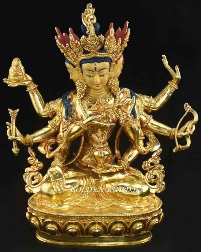 Fully Gold Gilded 13.5" Namgyalma Sculpture, Handmade, Gold Painted Face - Gallery
