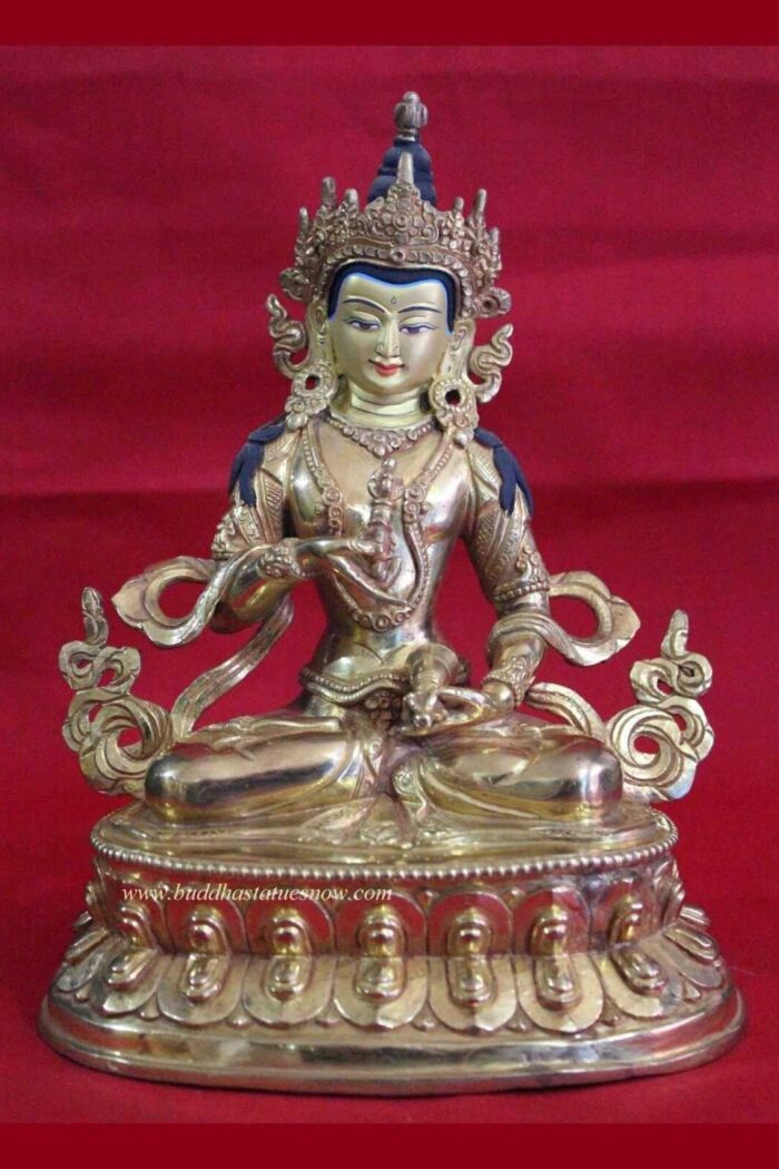 Fully Gold Gilded 12" Classic Vajrasattva Statue, Hand Face Painted - Front