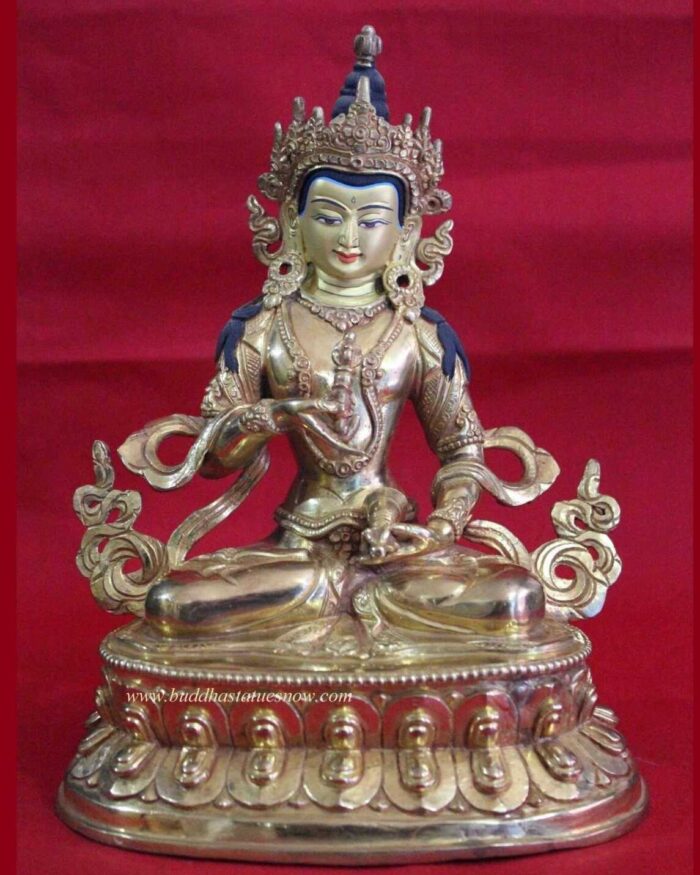 Fully Gold Gilded 12" Classic Vajrasattva Statue, Hand Face Painted - Front