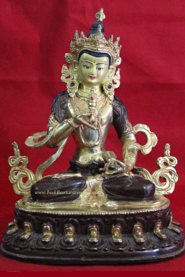 Partly Gold Gilded 8" Vajrasattva Statue (Antique Finish) - Front