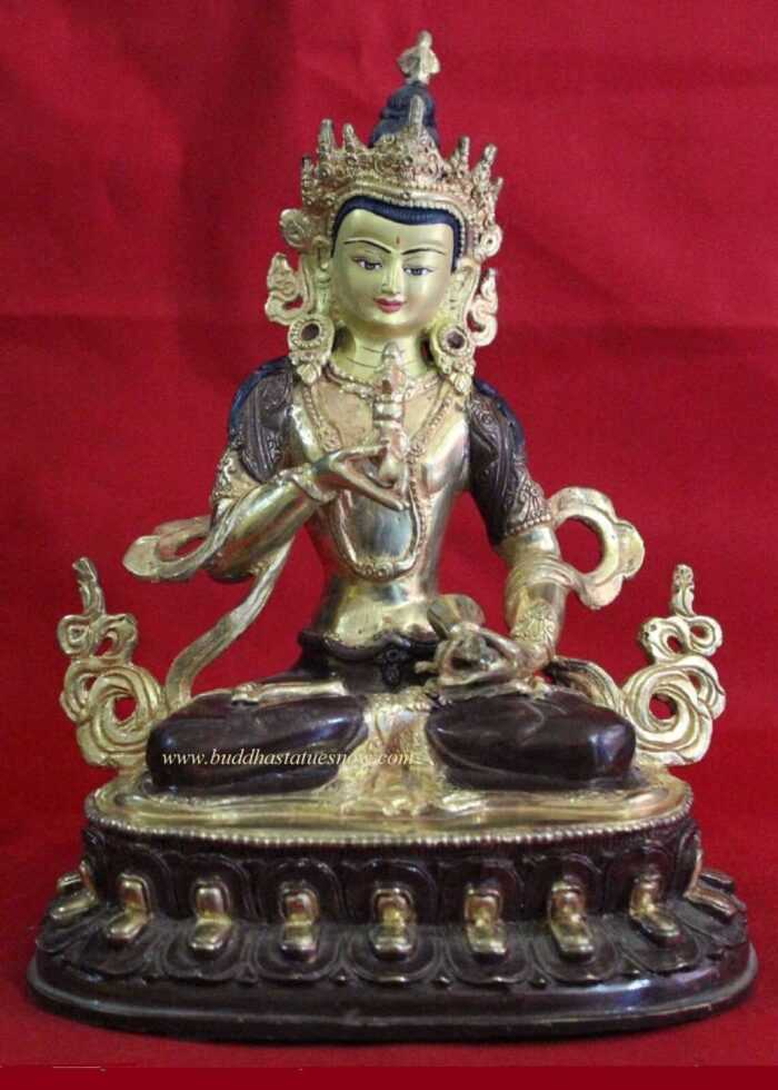 Partly Gold Gilded 8" Vajrasattva Statue (Antique Finish) - Front