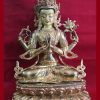 Fully Gold Gilded 8" Chenrezig Statue (Antique Finish) - Front