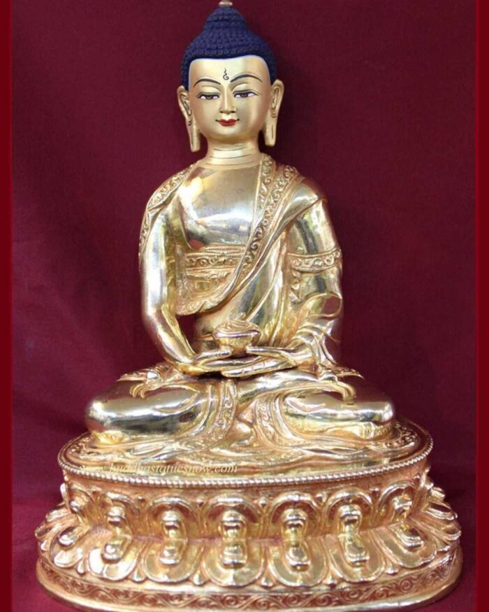 Fully Gold Gilded 8" Amitabha Buddha Statue - Front