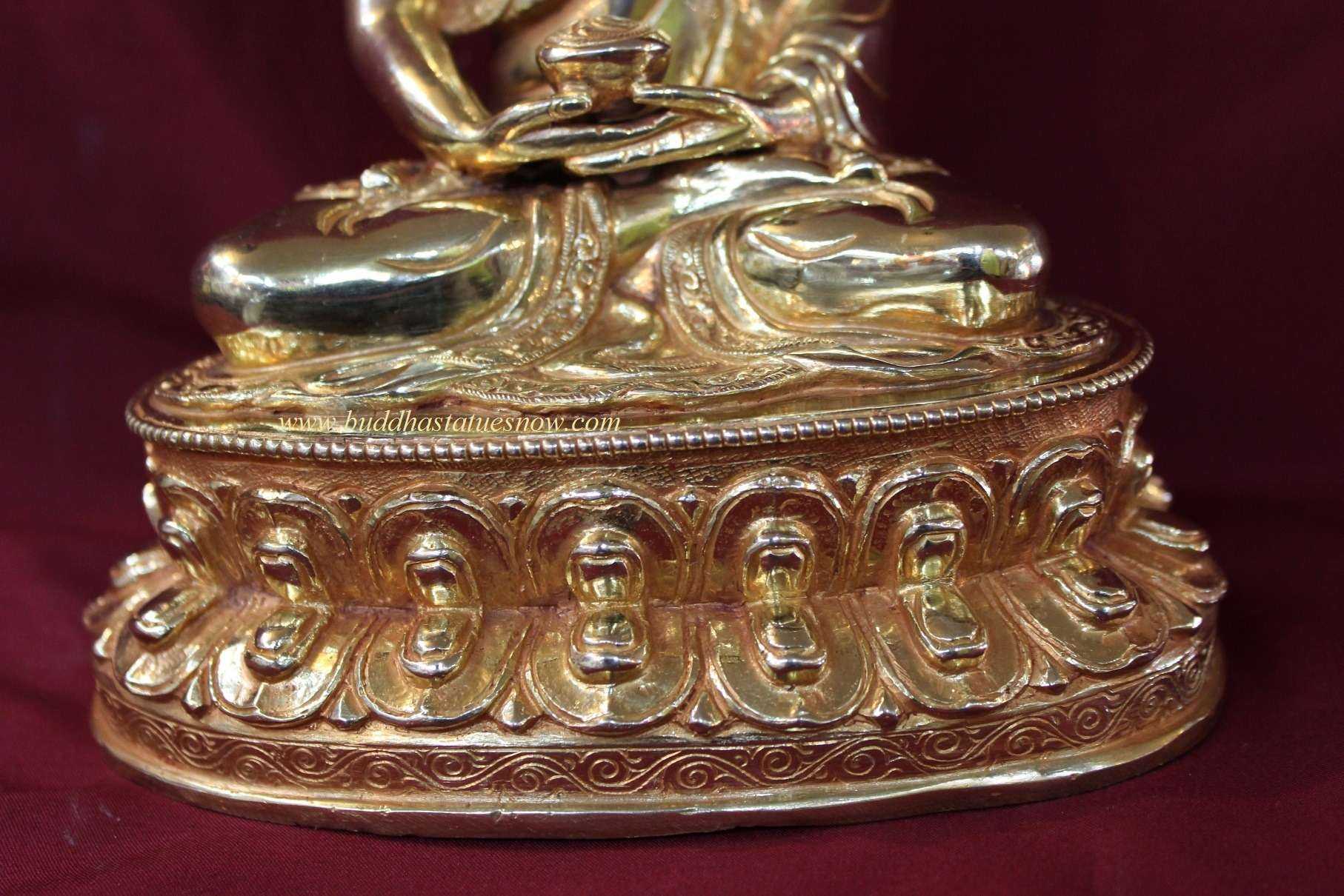 Fully Gold Gilded 8" Amitabha Buddha Statue - Pedestal Base