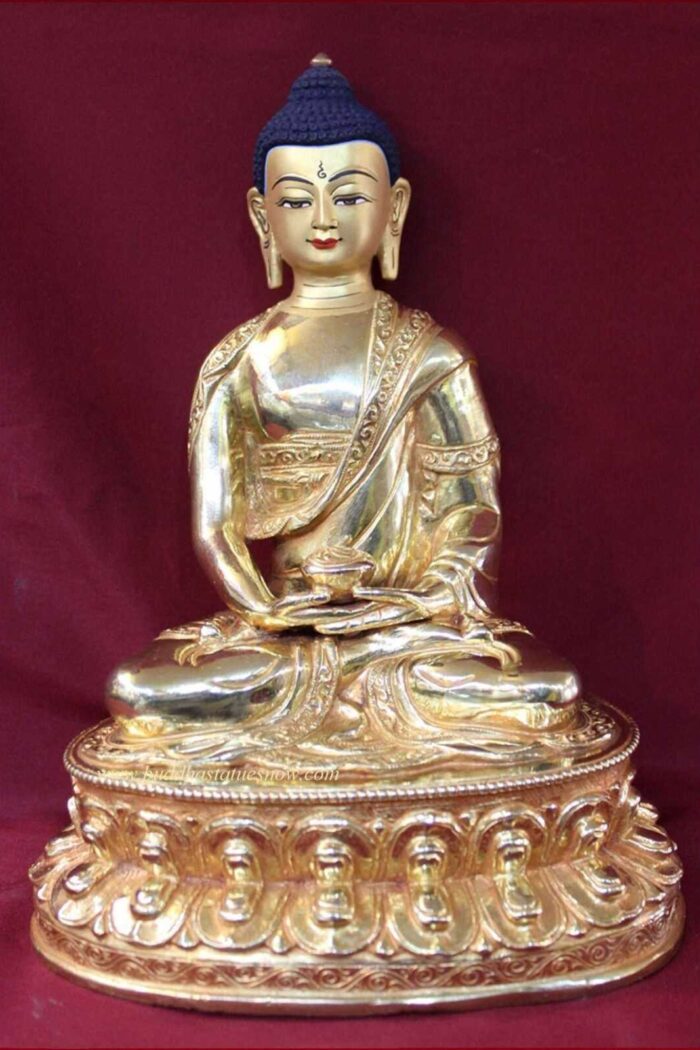 Fully Gold Gilded 12" Amitabha Buddha Statue (Antique Finish) - Front