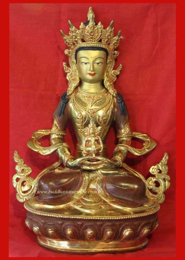 Partly Gold Gilded 12" Amitayus Statue (Antique Finish) - Front