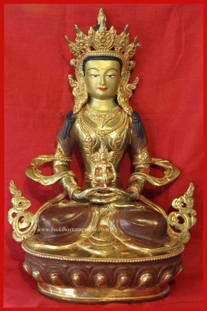 Partly Gold Gilded 12" Amitayus Statue (Antique Finish) - Front