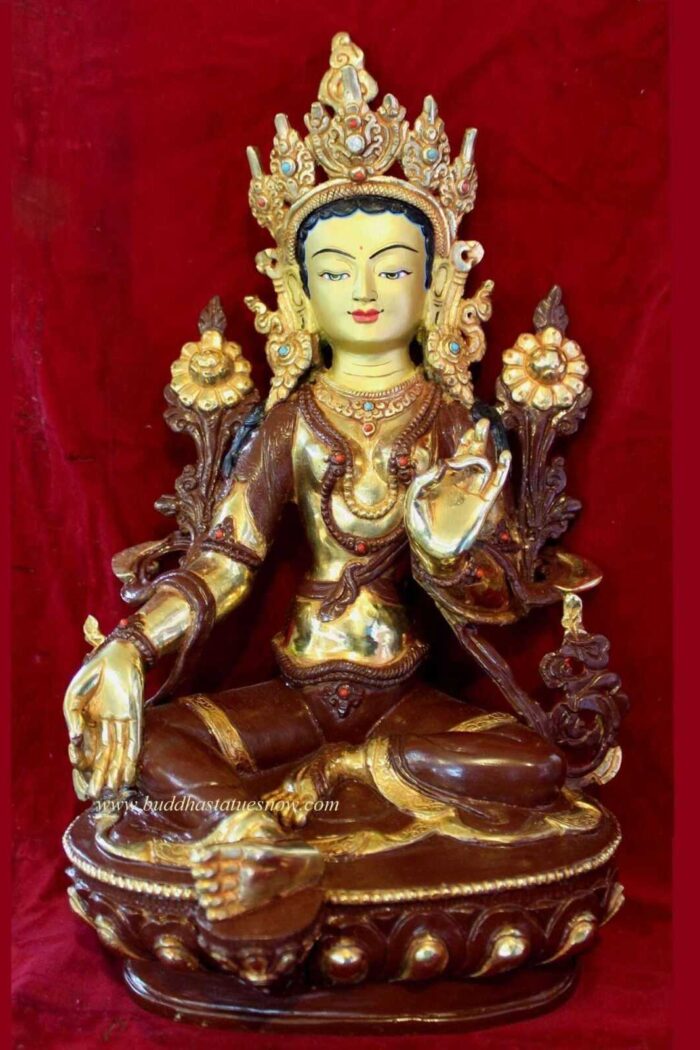 Partly Gold Gilded 8" Dolma Statue, Hand Painted Face - Front