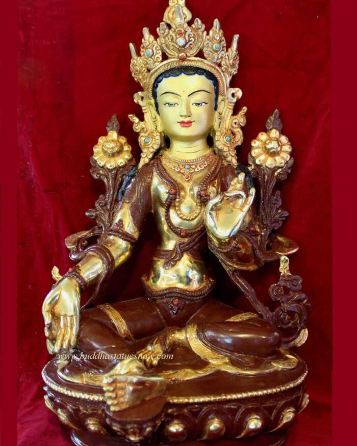 Partly Gold Gilded 8" Dolma Statue, Hand Painted Face - Front