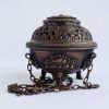 Hanging Incense Burner 3.75" Nepali Hand Carved (Traditional Design) - Closed Side