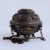 Hanging Incense Burner 3.75" Nepali Hand Carved (Traditional Symbols) - Side Closed