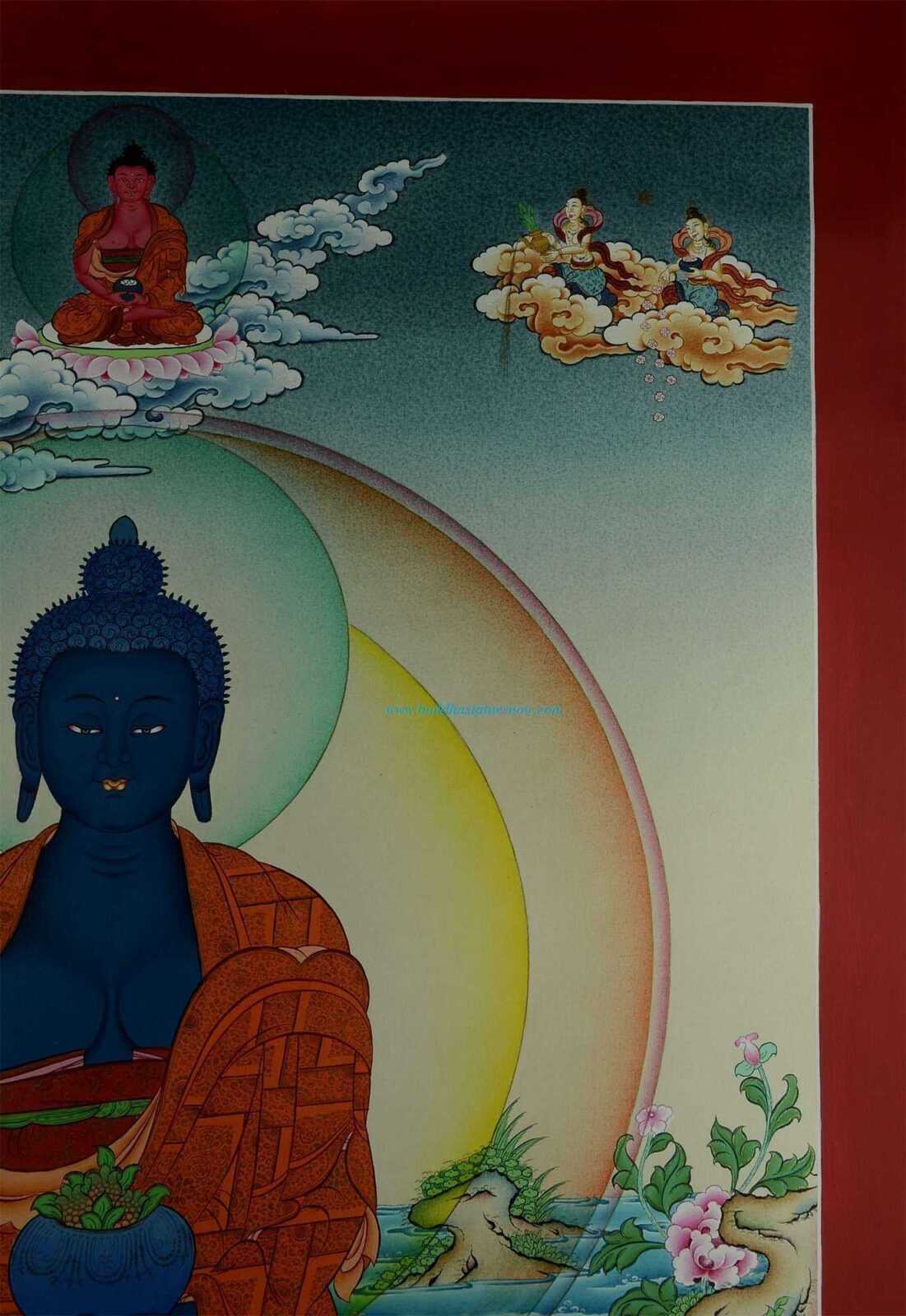 Medicine Buddha Tibetan Thangka Hand Painted 24k Gold Detail 32.5" x 22.5" - Top Right