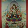 White Tara Tibetan Thangka Hand Painted 24k Gold Detailing 33.25" x 23" - Full Front