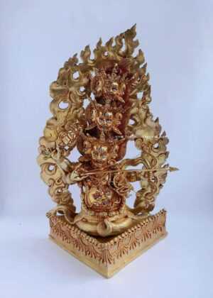 Fully Gold Gilded 15" Rahula Statue (9 Heads w/Bow and Arrow) - Front