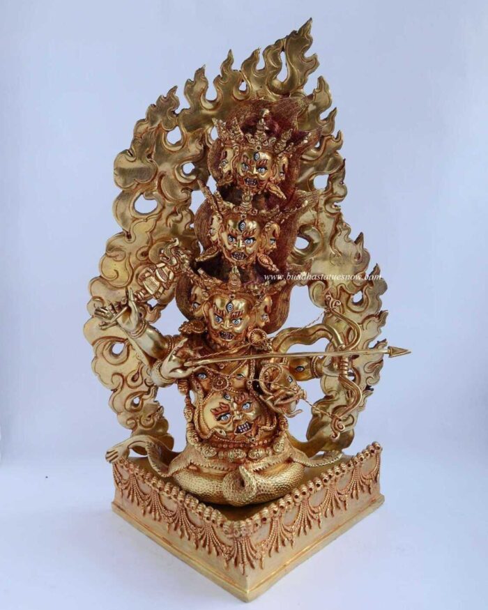 Fully Gold Gilded 15" Rahula Statue (9 Heads w/Bow and Arrow) - Front